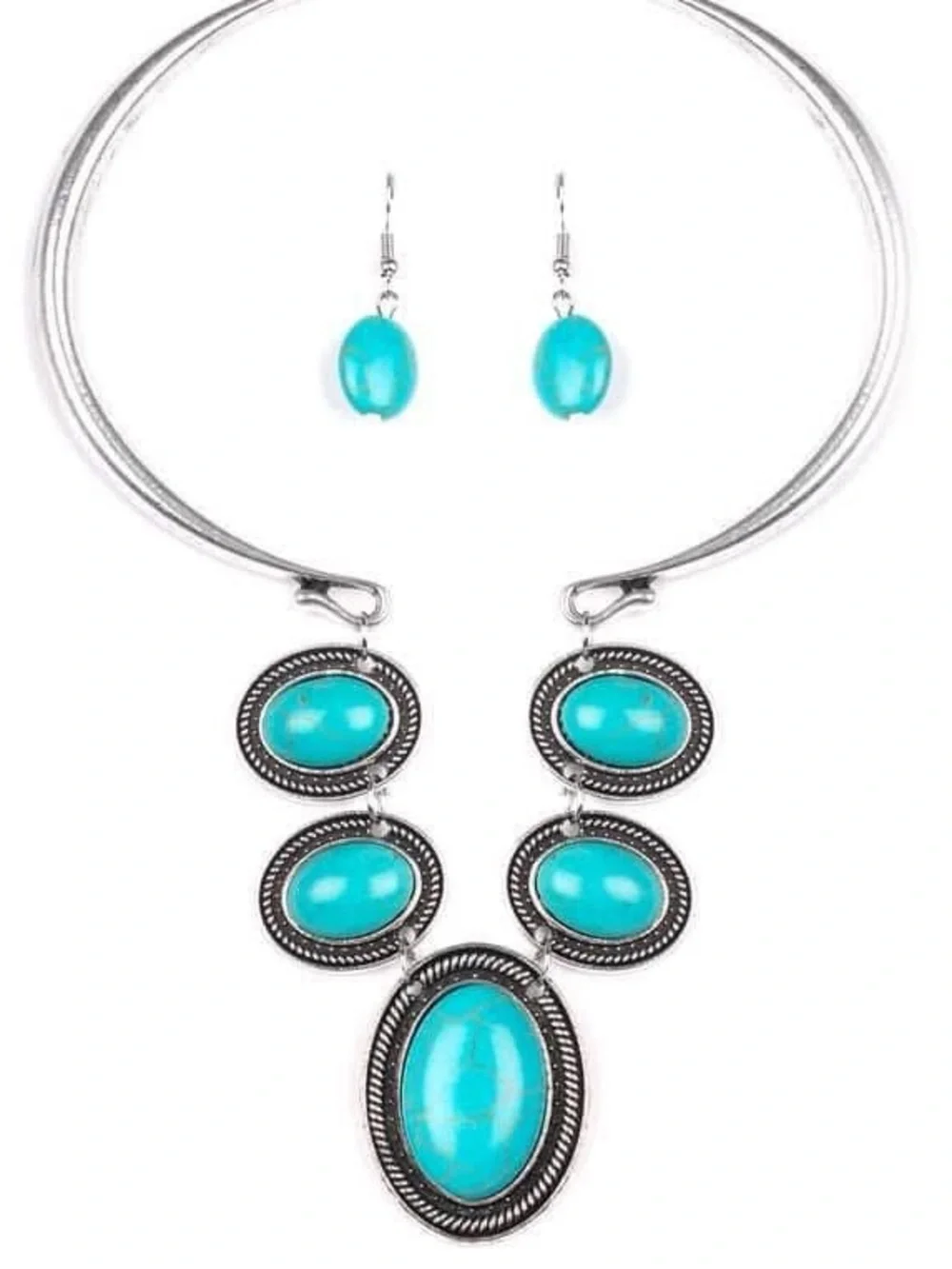 Silver necklace with oval turquoise stones